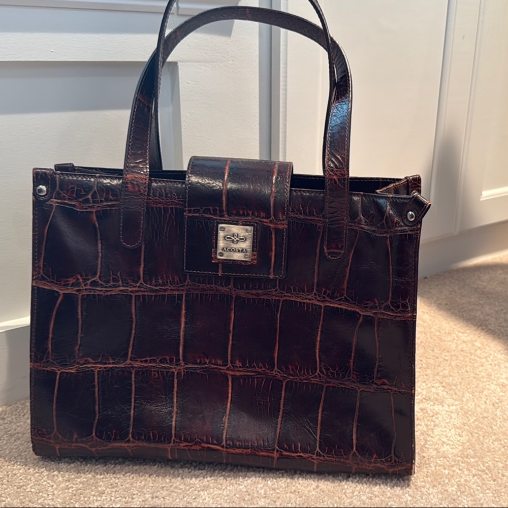 Sophisticated Brown and Tan Croc-Embossed Leather Tote